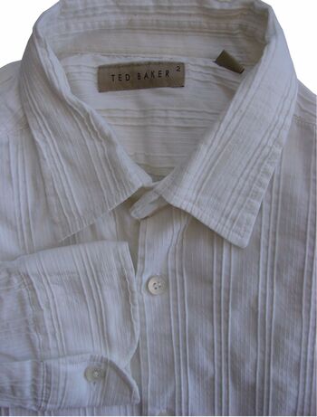 TED BAKER Shirt Mens 14.5 S White – TEXTURED Stripes STRETCHY