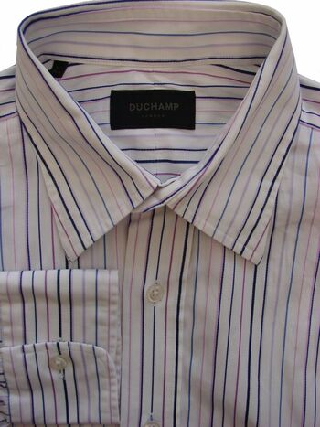 DUCHAMP LONDON Shirt Mens 15.5 M White – Multi-Coloured TEXTURED Stripes