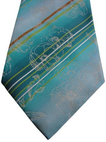 KENZO HOMME Mens Tie Multi-Coloured Stripes & White Flowers NEW BNWT