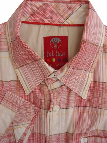 FAT FACE Shirt Mens 16.5 M Red & White Patchwork SHORT SLEEVE