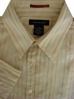 CALVIN KLEIN Shirt Mens 17 L Cream - Multi Stripes SHORT SLEEVE