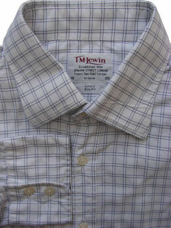 TM LEWIN 100 Shirt Mens 15.5 M Blue – Purple & White Stripes SLIM