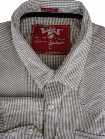 TWO STONED Shirt Mens 16 L Grey & White Check MUSCLE FIT