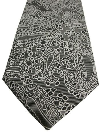 SAVOY TAYLORS GUILD Mens Tie Grey Black & White Paisley