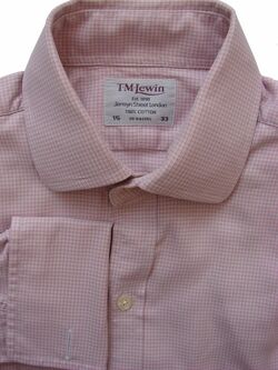 TM LEWIN Shirt Mens 15 S Pink & White Design