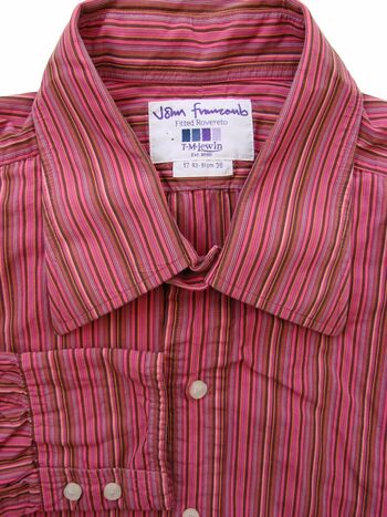 JOHN FRANCOMB TM LEWIN Shirt Mens 16.5 L Multitude Pink Stripes FITTED ROVERETO