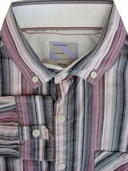 FAT FACE Shirt Mens 16 M White Pink & Grey Stripes