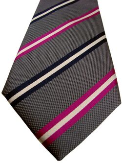 CHARLES TYRWHITT Mens Tie Grey – Pink White & Black Stripes NEW