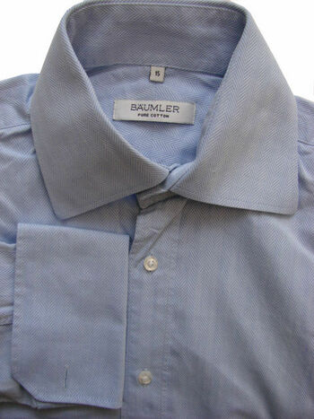 BAUMLER Shirt Mens 15 S Blue HERRINGBONE Stripes