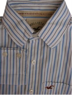 HOLLISTER Shirt Mens 15 XS White – Blue & Brown Stripes