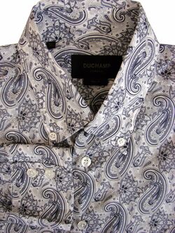 DUCHAMP LONDON Shirt Mens 15 S Grey - Paisley SLIM FIT - LIGHTWEIGHT