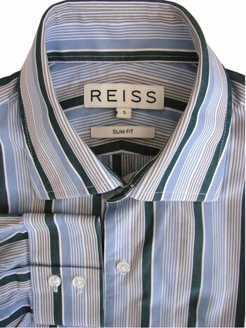 REISS Shirt Mens 14.5 S Blue - Multi-Coloured Stripes SLIM FIT