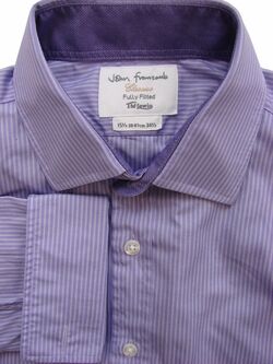 JOHN FRANCOMB TM LEWIN Shirt Mens 15.5 M Purple - Lilac Stripes FULLY FITTED