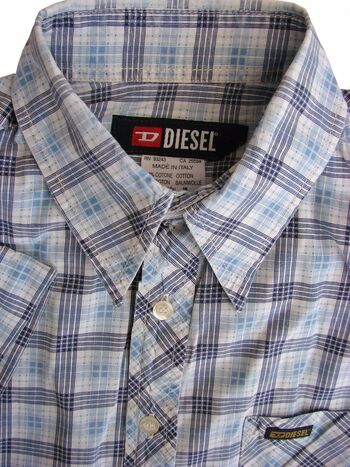 DIESEL Shirt Mens 14 S Black Blue & White Check SHORT SLEEVE