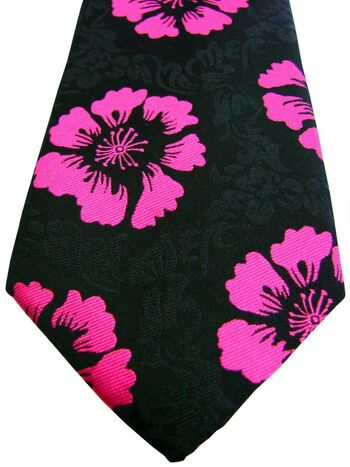 JOHN FRANCOMB TM LEWIN Mens Tie Black - Pink Flowers NEW