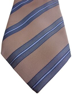 MOSCHINO Mens Tie Beige - Blue Stripes - TEXTURED