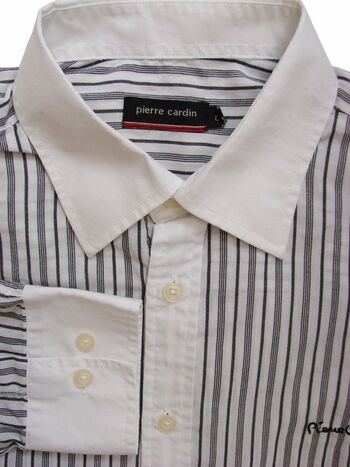 PIERRE CARDIN Shirt Mens 16 L White - Black Stripes