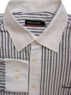 PIERRE CARDIN Shirt Mens 16 L White - Black Stripes