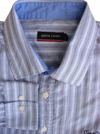 PIERRE CARDIN Shirt Mens 16.5 L White - Multi-Coloured Stripes