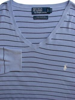 RALPH LAUREN POLO Jumper Mens L Blue - Black Stripes LIGHTWEIGHT