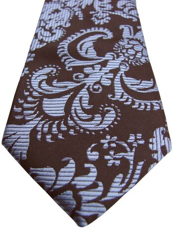 TAYLOR & WRIGHT Mens Tie Brown - Light Blue Paisley ULTRA SKINNY