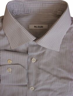 PAL ZILERI Shirt Mens 15 S White - Black Stripes