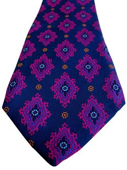 CHARLES TYRWHITT Mens Tie Dark Blue - Pink Concentric Elaborate Diamonds