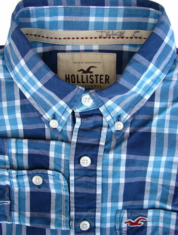 HOLLISTER Shirt Mens 15.5 S Blue & White Check