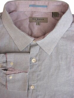 TED BAKER Shirt Mens 17 L White - Narrow Blue Stripes