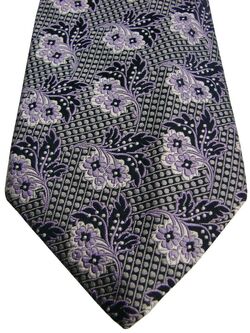 DUCHAMP LONDON Mens Tie Grey Polka Dots & Lilac & White Flowers