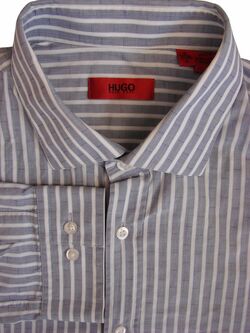 HUGO BOSS Shirt Mens 16 M Light Grey - White Stripes