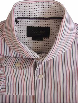 DUCHAMP LONDON Shirt Mens 14.5 S White - Multi-Coloured Stripes SLIM FIT