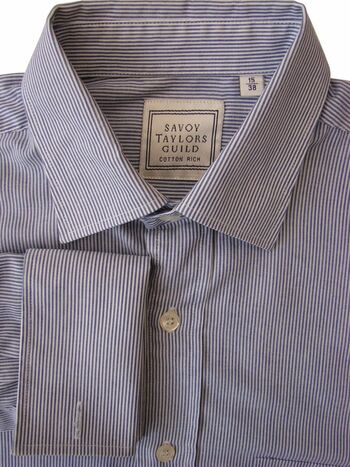 SAVOY TAYLORS GUILD Shirt Mens 15 S Blue & White Narrow Stripes