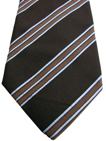 ASOLE & BOTTONI Mens Tie Dark Brown - Brown & White Stripes - TEXTURED