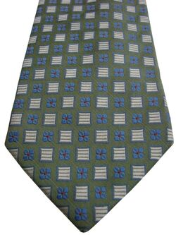 CODICE UOMO Mens Tie Green - Blue Flowers & White Squares