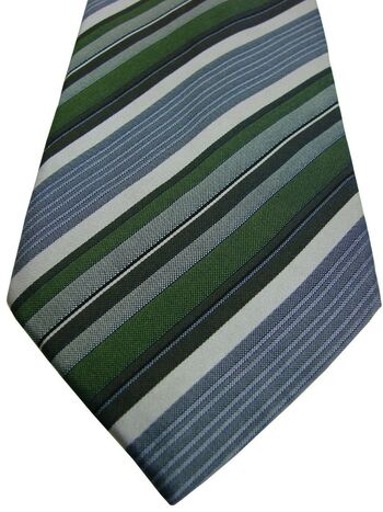 PAUL SMITH Mens Tie Green Brown White & Grey Stripes