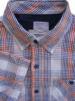 FAT FACE Shirt Mens 16 S White - Orange Green & Blue Check SHORT SLEEVE