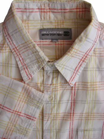 BILLABONG Shirt Mens 18 L Multi-Coloured Writing Check SHORT SLEEVE