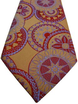 FABIO TIE LINE Tie Gold - Red & White Elaborate Design