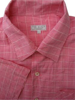 TED BAKER Shirt Mens 16 M Pink - White Check SHORT SLEEVE