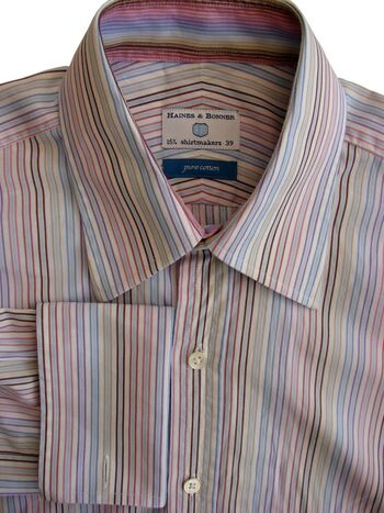 HAINES & BONNER Shirt Mens 15 S White - Multi-Coloured Stripes