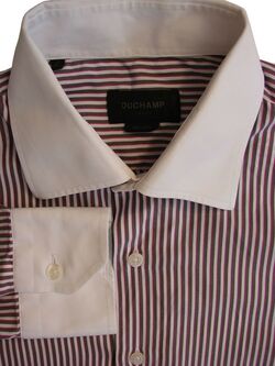DUCHAMP LONDON Shirt Mens 15.5 M White - Brown & Fuchsia Stripes TAILORED FIT