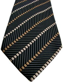 MICHAELIS Mens Tie Black & Grey Herringbone Stripes - Brown & Cream Squares