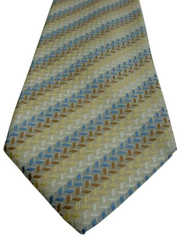 PROFUOMO Mens Tie Blue Brown White & Yellow Stripes