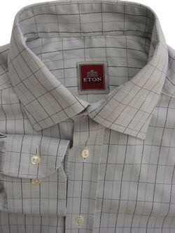 ETON Shirt Mens 14.5 S Light Blue - Black Grey & White Check