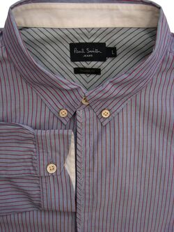 PAUL SMITH JEANS Shirt Mens 16.5 L Blue - Red Stripes TAILORED FIT