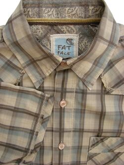 FAT FACE Shirt Mens 16 S Light Brown - Check SHORT SLEEVE