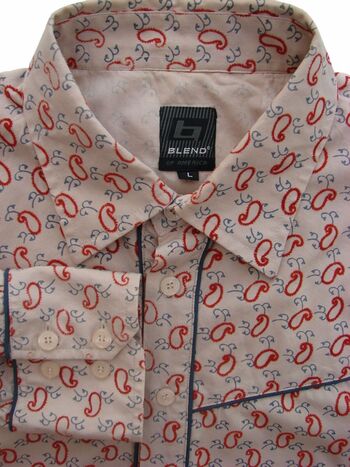 BLEND OF AMERICA Shirt Mens 16.5 L Cream - Red Tear Drops