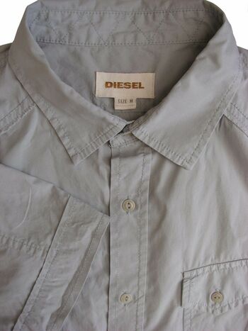 DIESEL Shirt Mens 16 M Grey SHORT SLEEVE STRETCHY