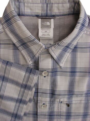 THE NORTH FACE Shirt Mens 15.5 S White Grey & Blue Check SHORT SLEEVE